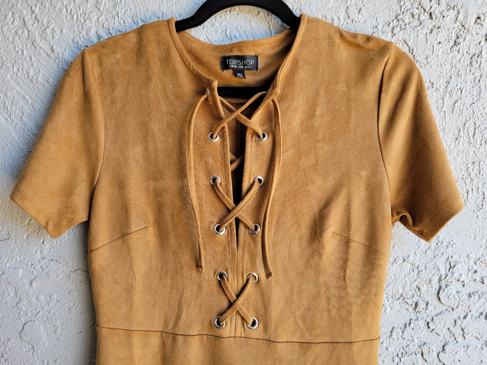TopShop Honey Brown Short Sleeve Mini Slim Fit Dress Size 8 Petite