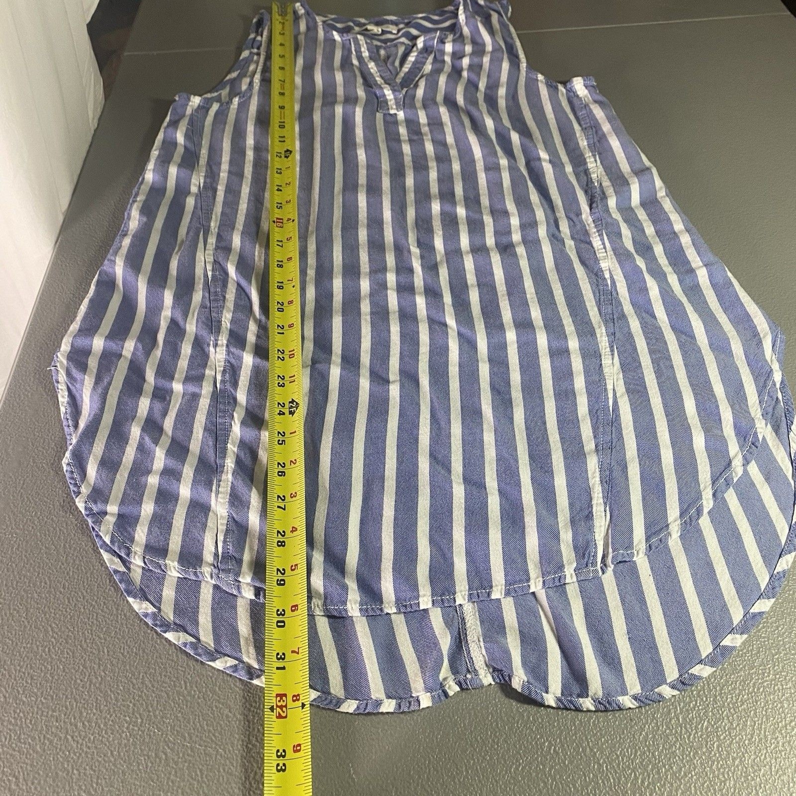 Beach Lunch Lounge Sleeveless Mini Dress Womens S Striped V-Neck Coverup Blue