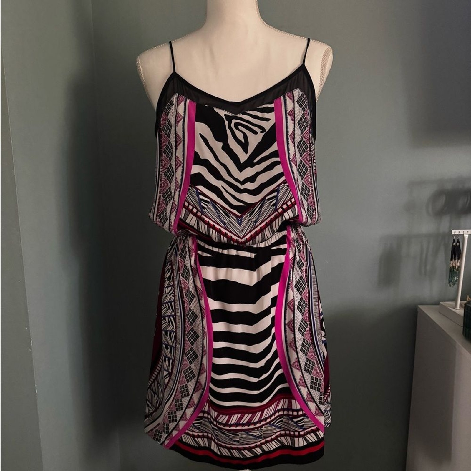 Express Zebra Print Mini Dress with Pink and Black