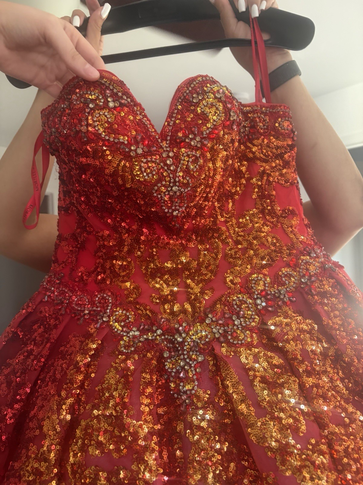 Morilee Red Sequin Beaded Sweetheart Tulle Lace-Up Ballgown Dress 5/6
