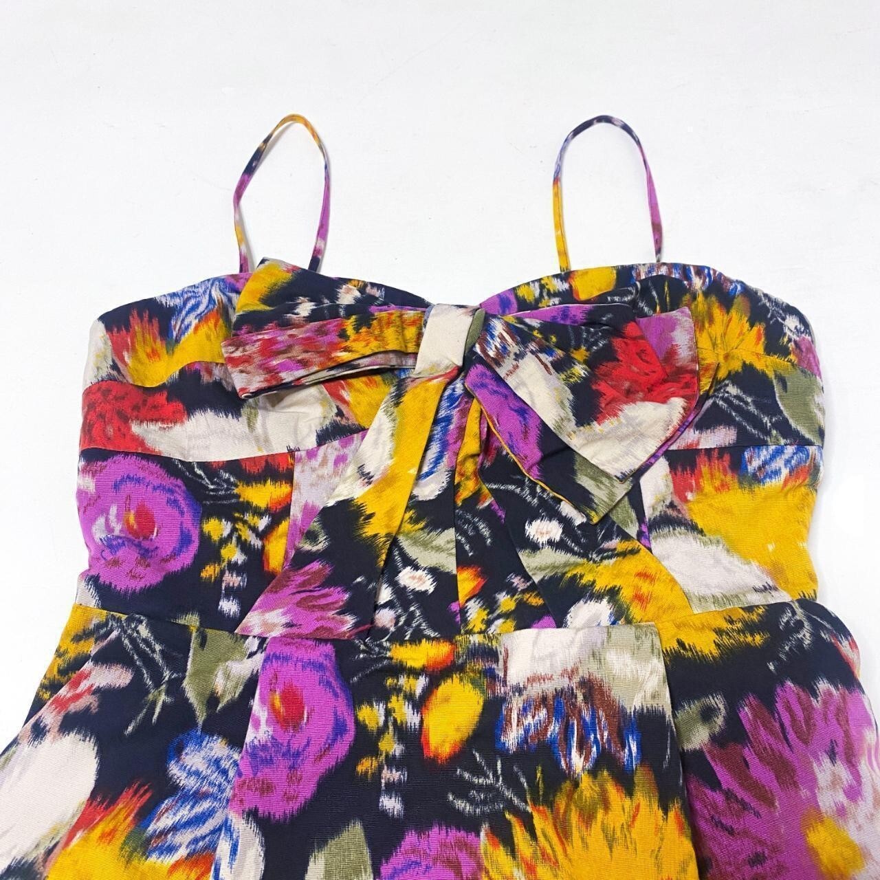 Floral mini dress Purple, yellow, red, white dress with detachable straps, halt