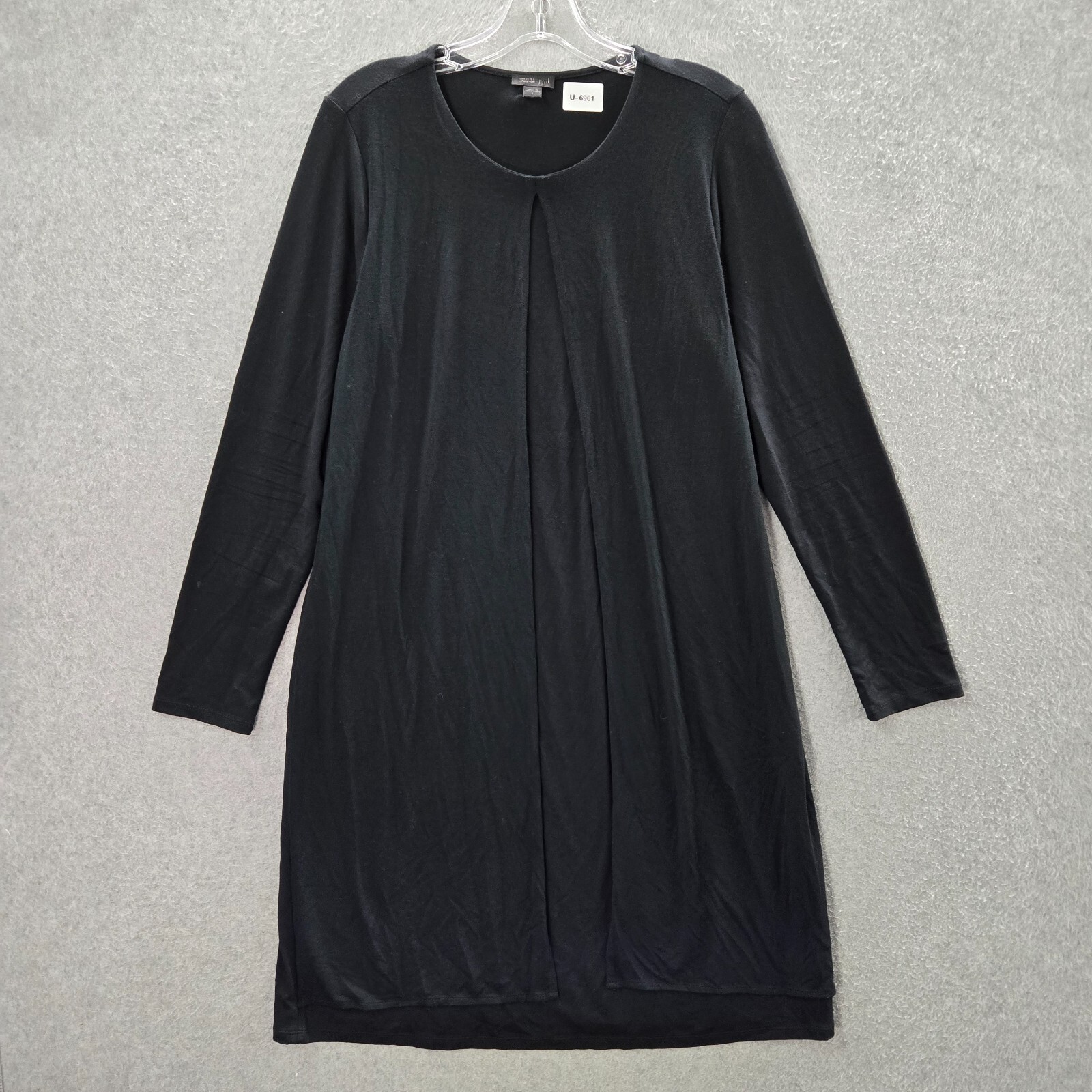J Jill Women Dress Small Black T Shirt Swing Front Slit Long Sleeve Crew Neck