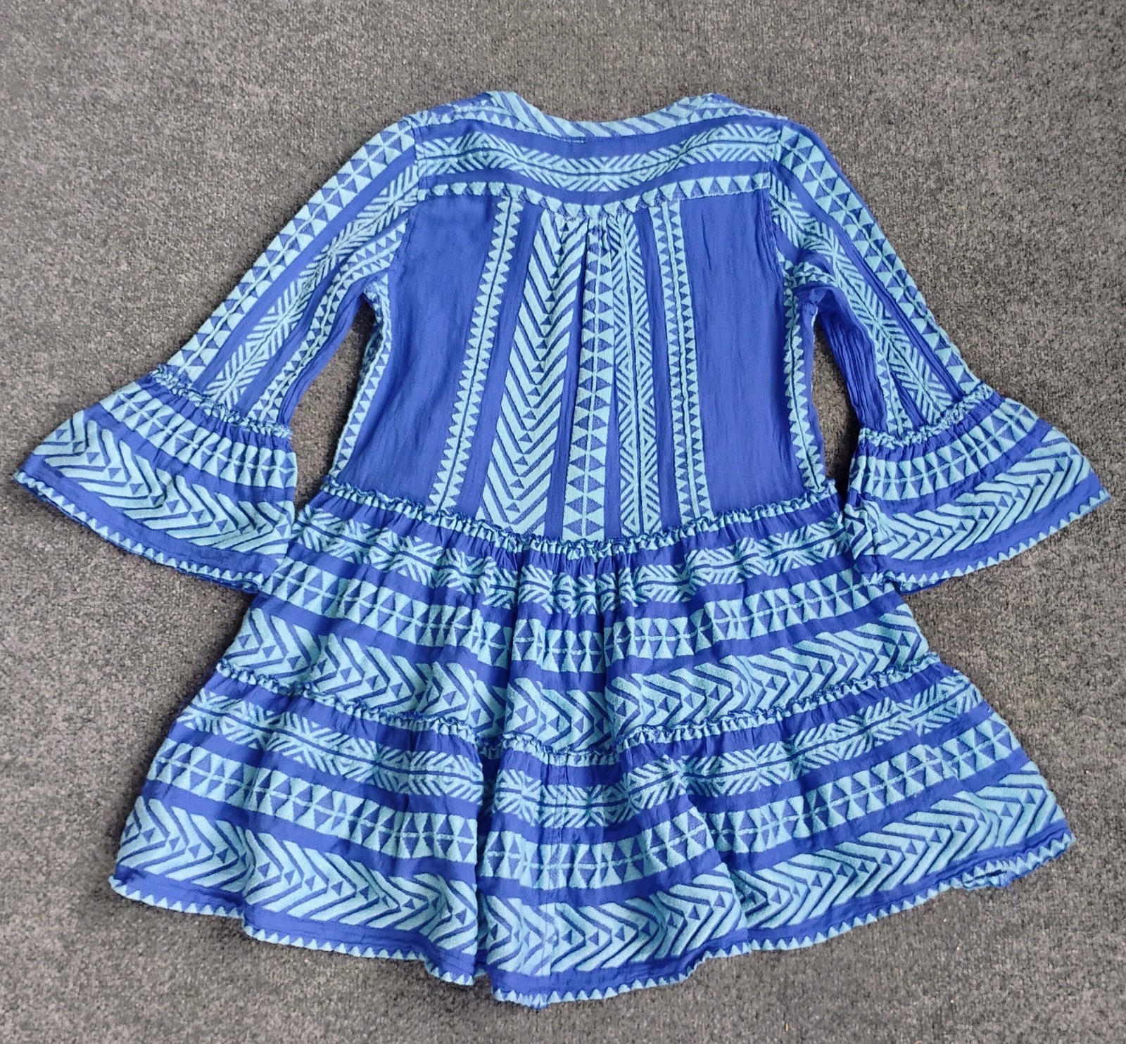 Devotion Twins Ella Dress Geometric Embroidered Blue Mini Small Excellent!
