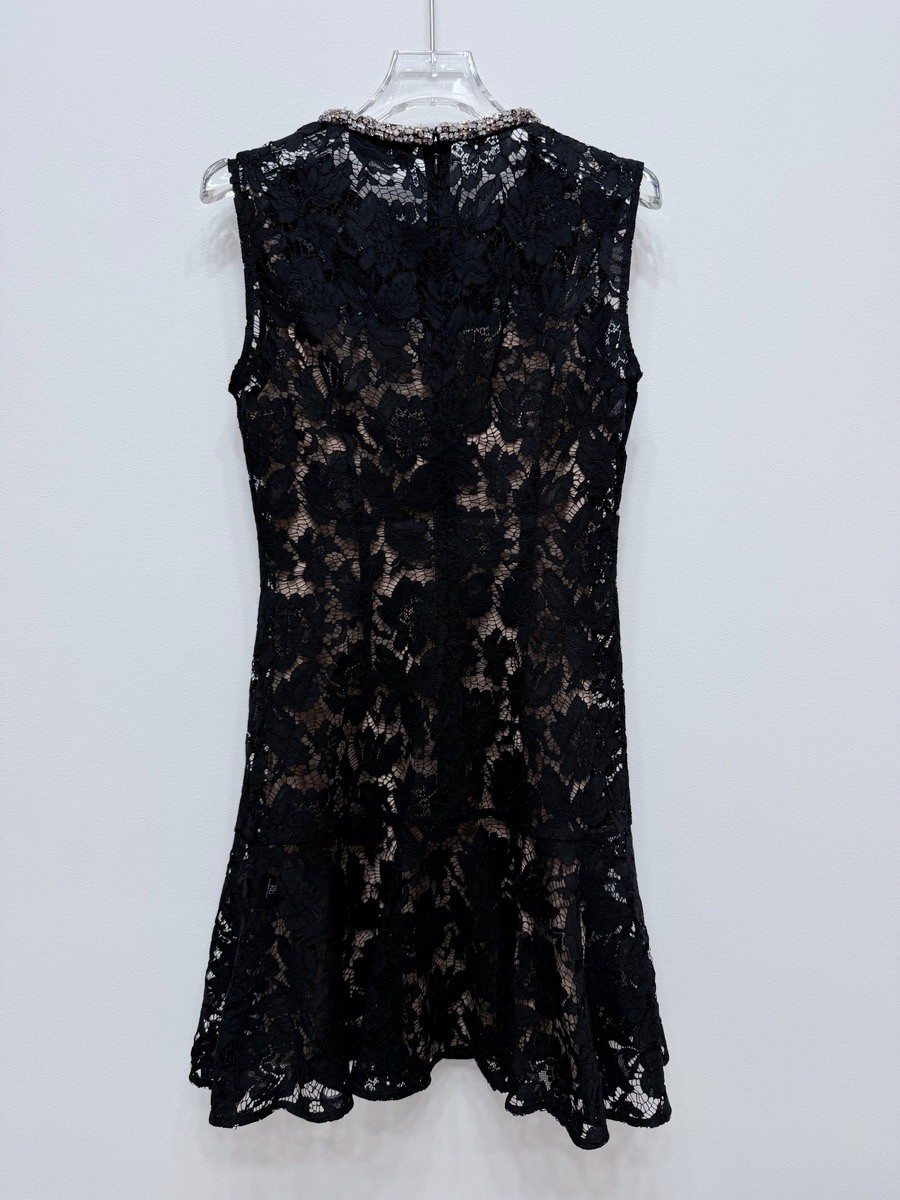 Self-Portrait Black Colored diamond Round neck Sleeveless Lace Dresses