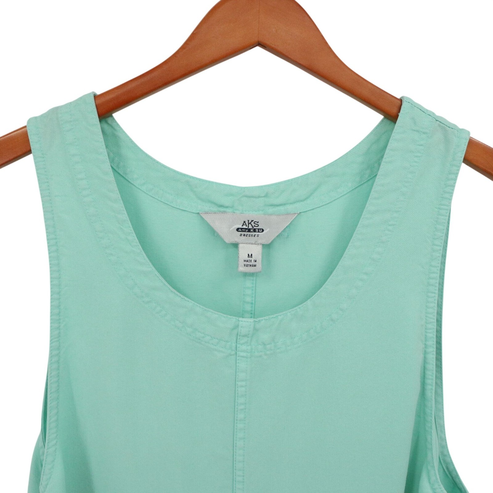 Amy K Su AKS Tencel Pinafore Jumper Maxi Buttoned Pockets Mint Green Dress M