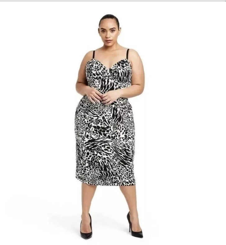 Sergio Hudson by Target Bustier Sleeveless Sexy Midi Dress Zebra Print Size 1X