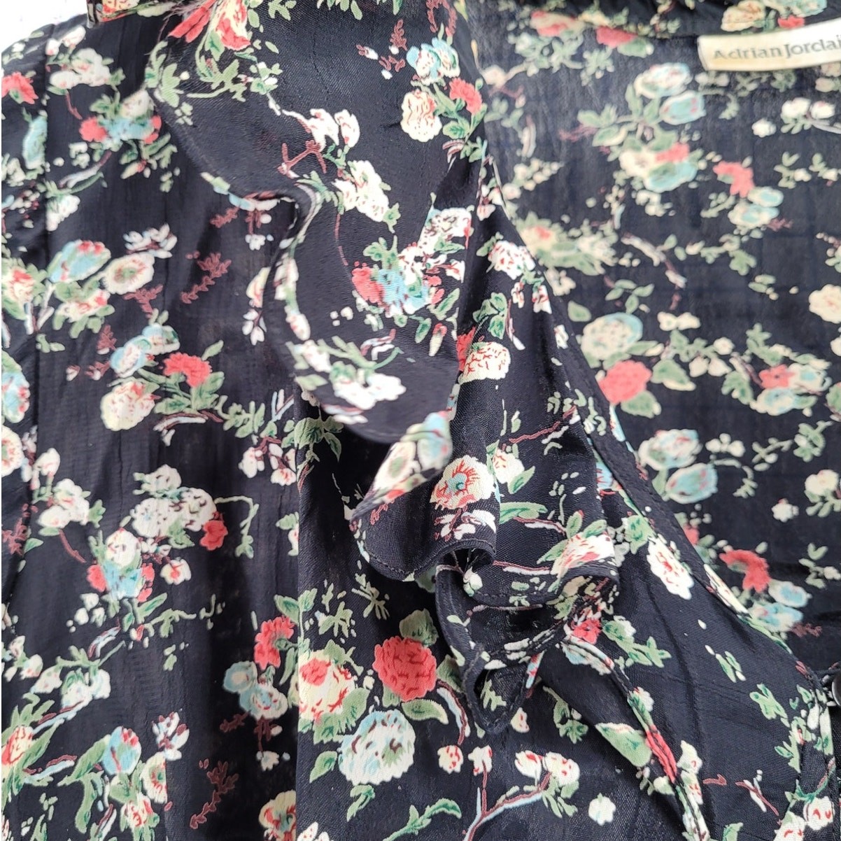 Adrian Jordan Vintage Black Floral Midi Dress Empire Waist Button Front Plus