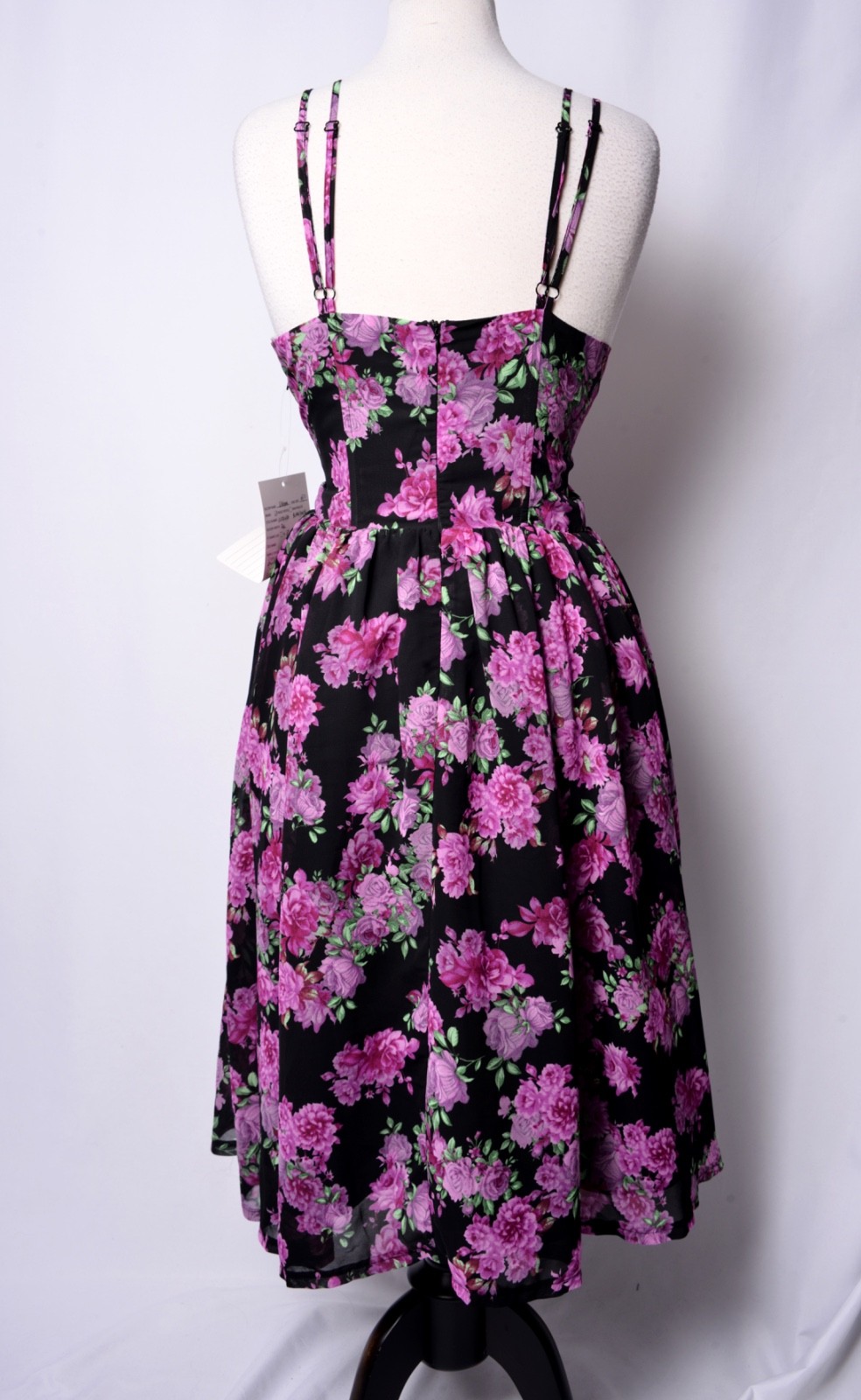 UNIQUE VINTAGE BLACK & PURPLE FLORAL REED SWING DRESS – NEW – REG AND PLUS SIZES
