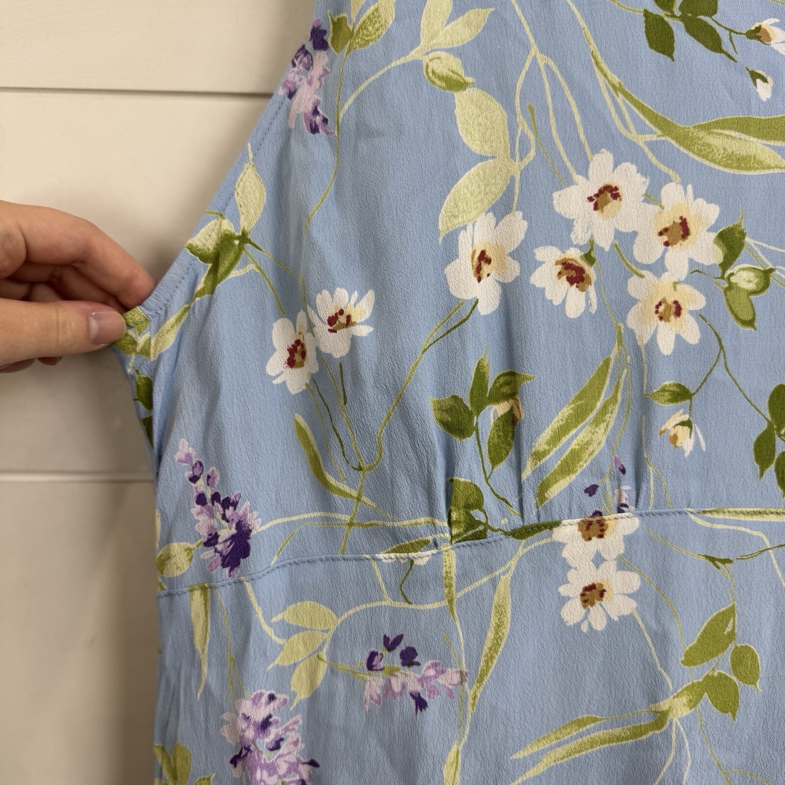 VTG! Jenny Helene Blue Floral Summer Long Dress 2X 100% Rayon USA Cottagecore