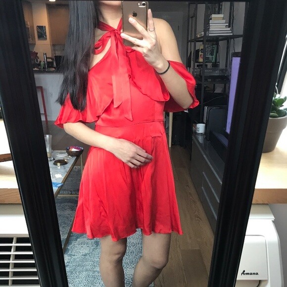 Privacy Please Bennette Halter Mini Dress With Ruffles in Grenadine Red sz XS