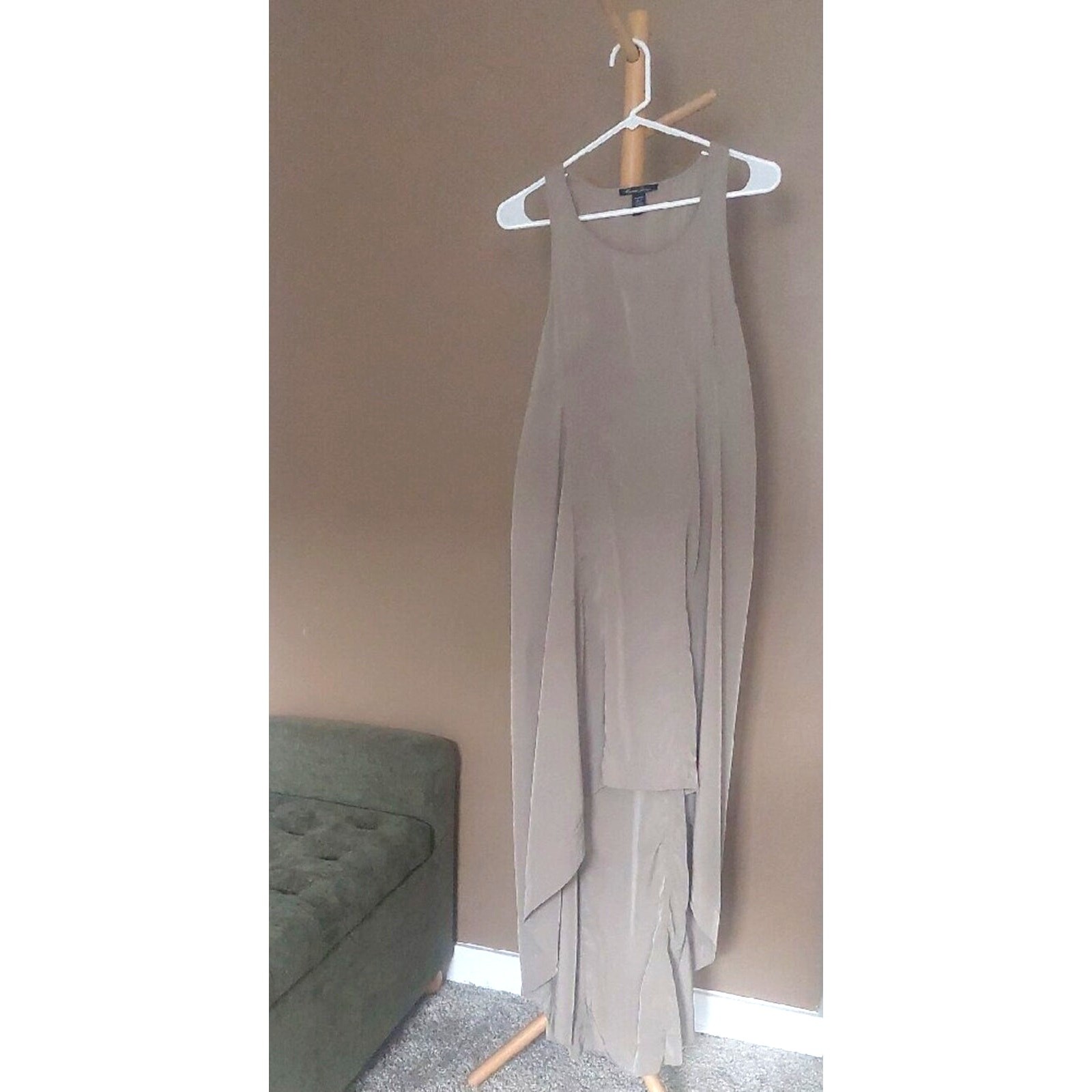 Kenneth Cole Taupe Sleeveless High-Low Dress Med