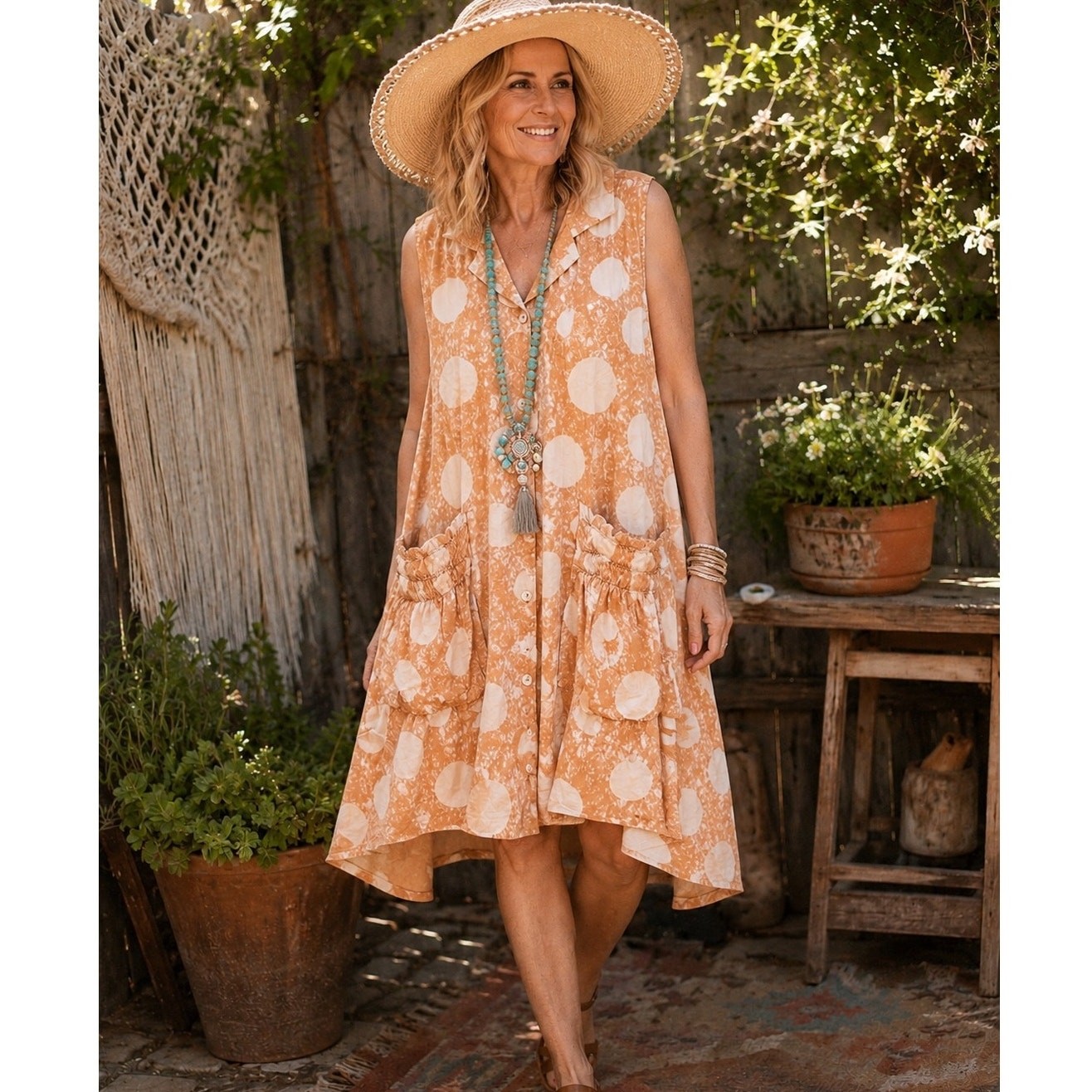 A Rare Bird Whimsical Boho Dotted Cardigan Kimono Dress O/S