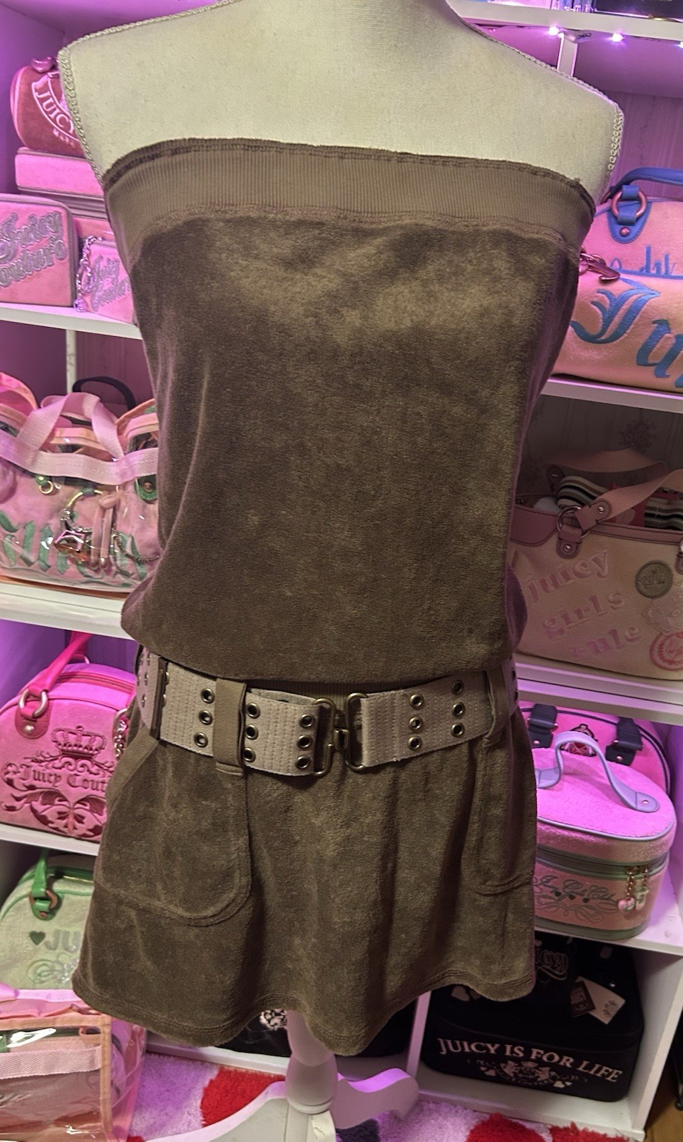 Super RARE Juicy Couture Vintage Y2K Green Terry Mini Dress Back Butt Pockets M