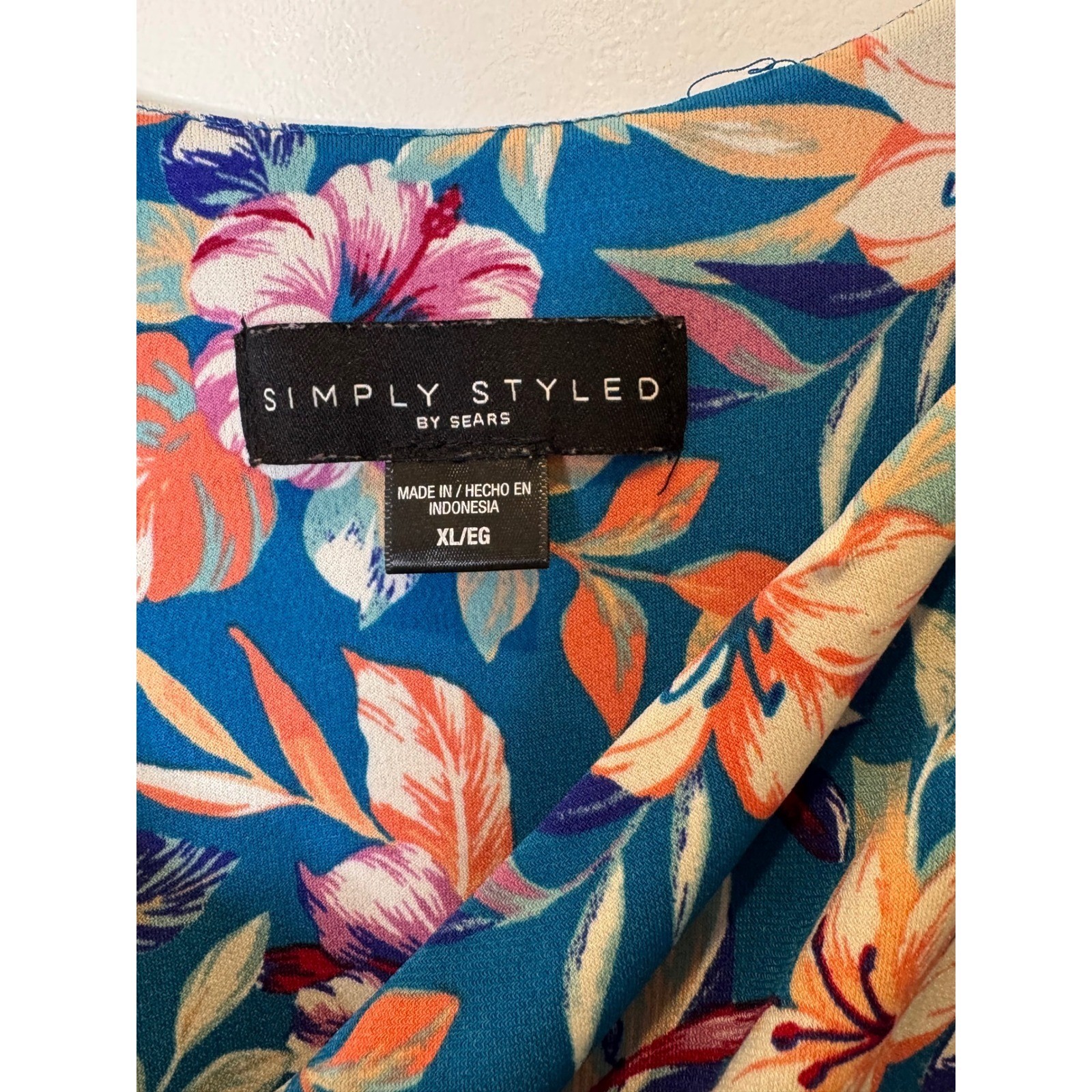 Simply Styled Womens XL Blue Tropical Floral Midi Dress Vacation Beachy Coquette