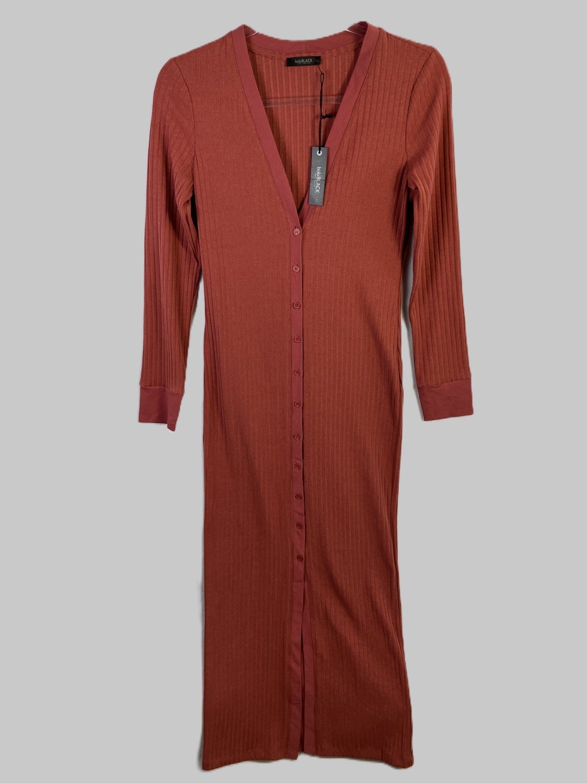 Bobi Black Los Angeles Ribbed Button-Front Midi Dress Women’s Size S Terracotta