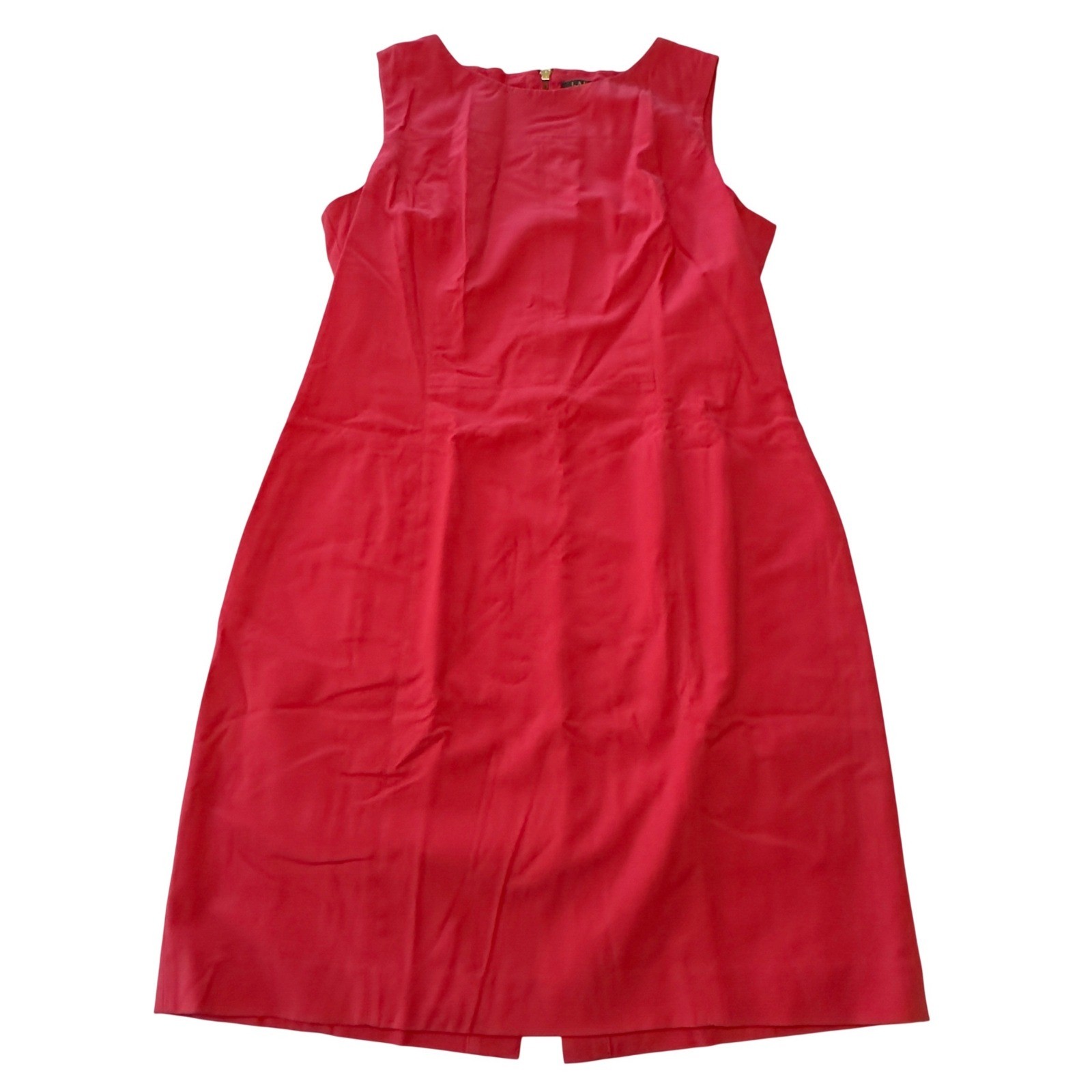 Lauren Ralph Lauren Red Pink Sleeveless Sheath Dress Gold Zip Size 14