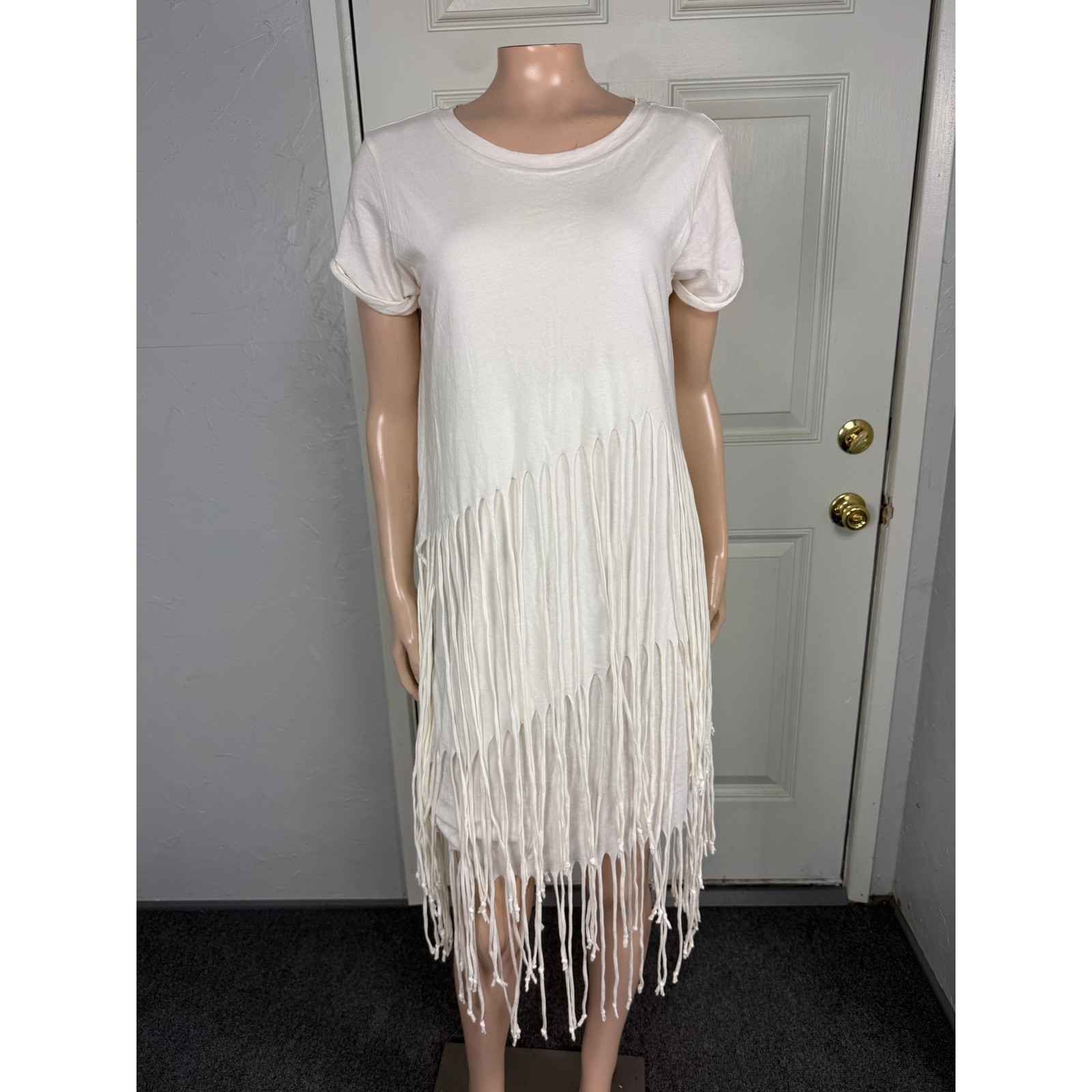 Allsaints Women’s Dress M Tami Layer Dress Party Cotton Fringe White Solid C3-4