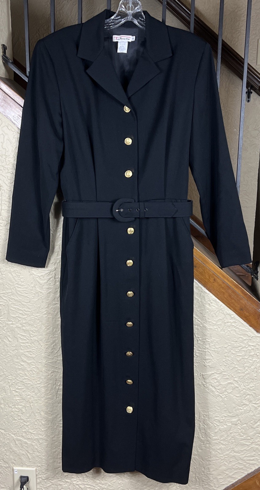 VTG Talbots Dress Black Wool Lined Belted Button 1980’s MIDI Women’s 10