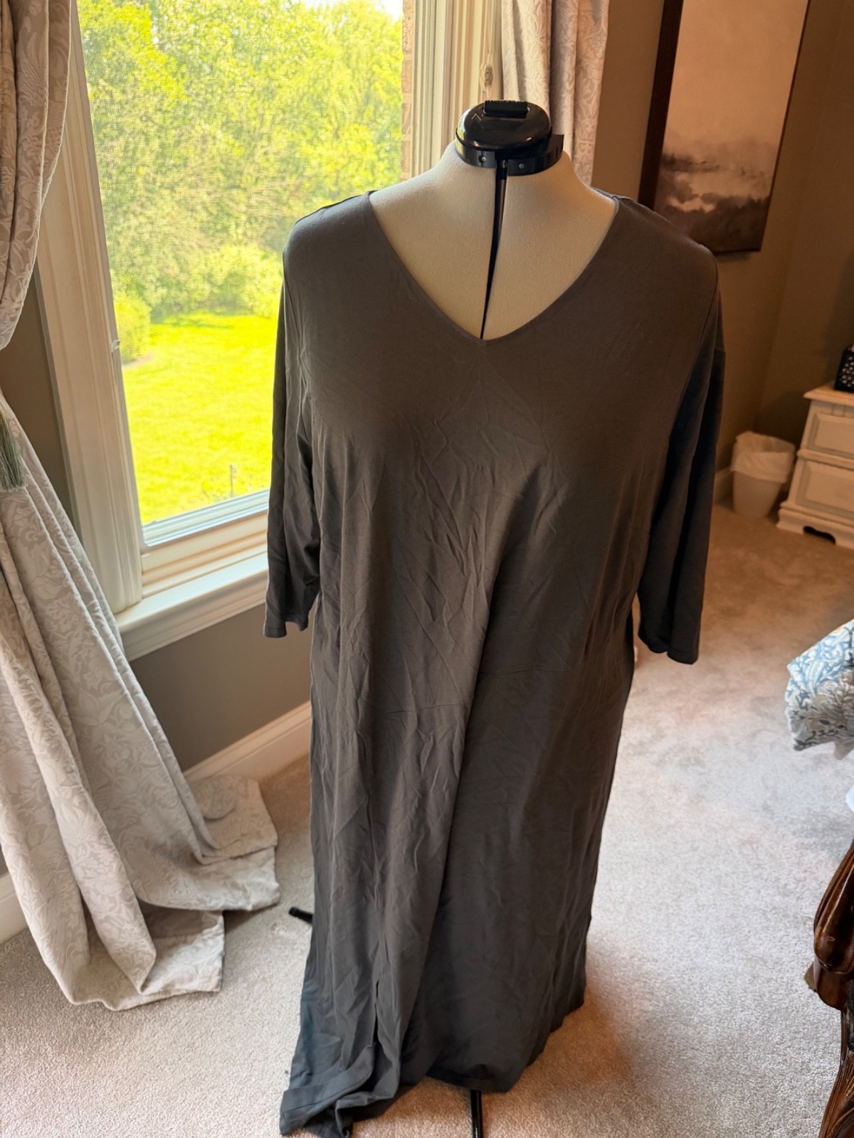 Purejill Shadow V- Neck Casual Long Sleeve Dress 4XL