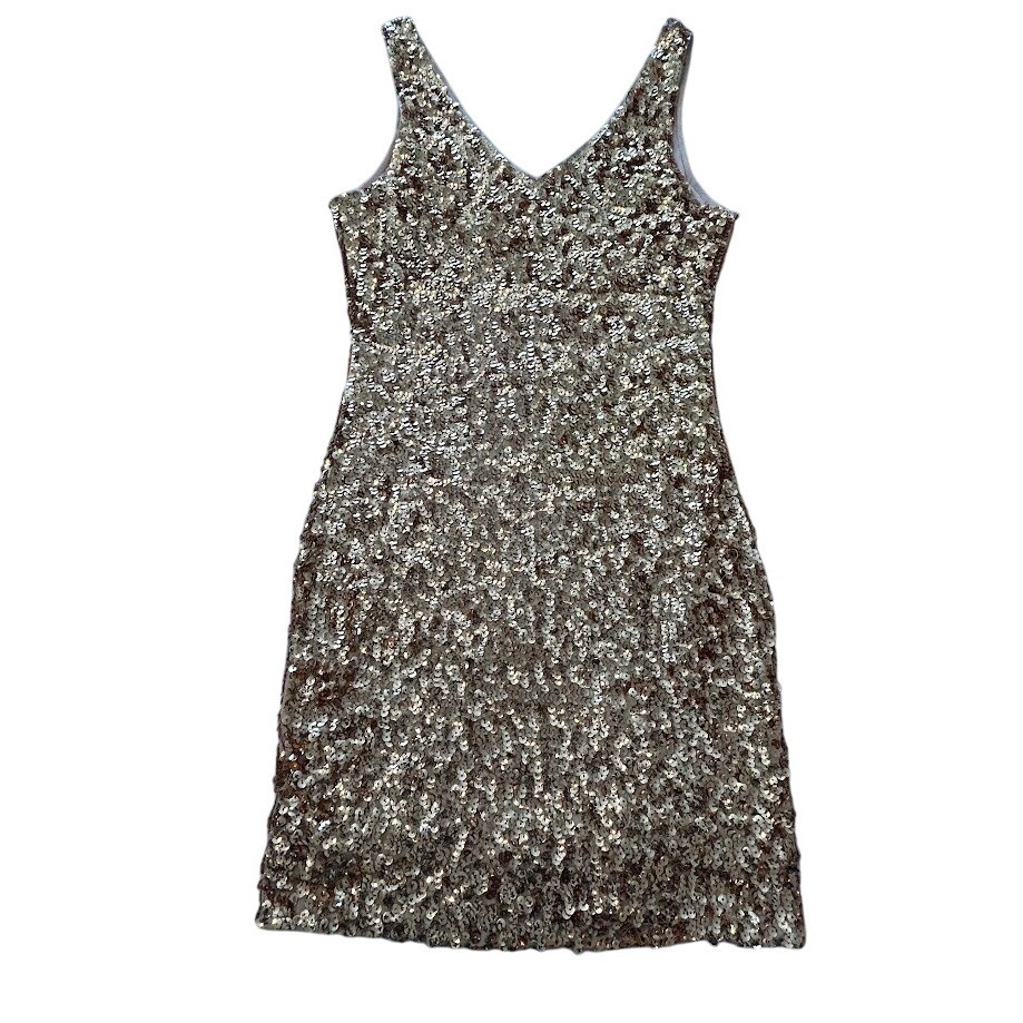 PrettyGuide Gold Sequin V Neck Sleeveless Party Cocktail Mini Dress – Small