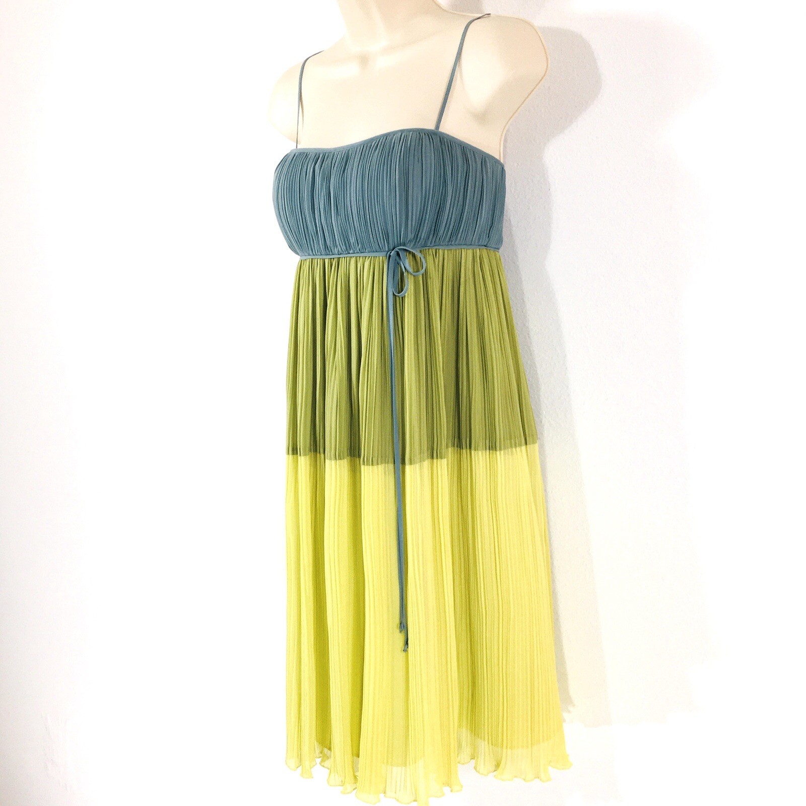 Max & Cleo Silk Babydoll Pleated Swing Dress Sz S Color Block Fairy Whimsy