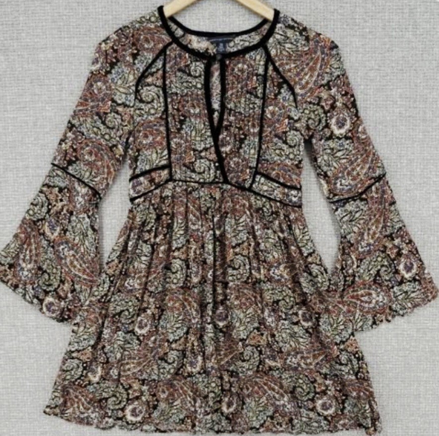 American Eagle Womens Mini Dress Tunic Sz S Bell Sleeve Boho Festival