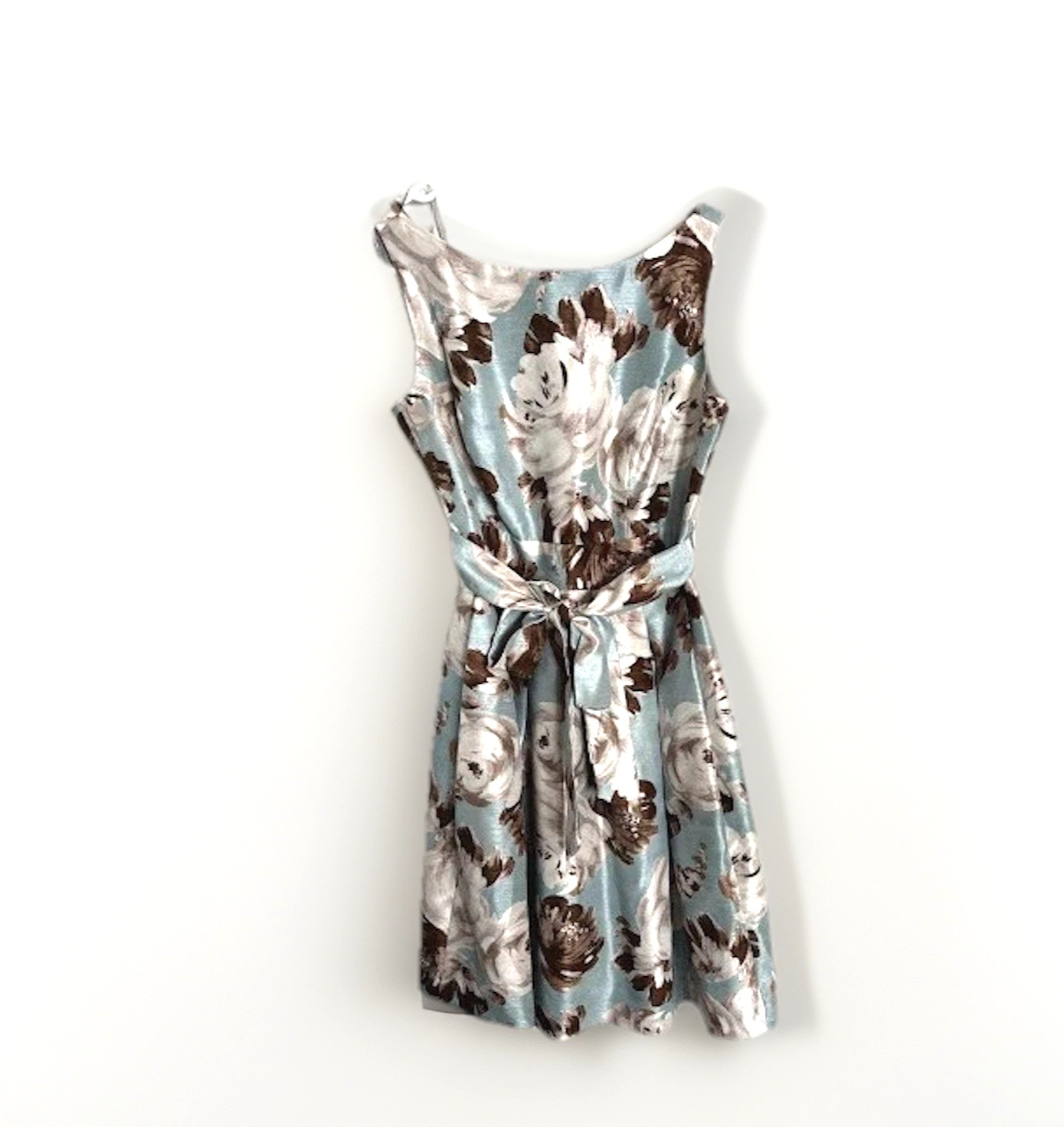 J Howard Womens Size 6 Ice Blue Brown & White Flowers Lined Cocktail Dress
