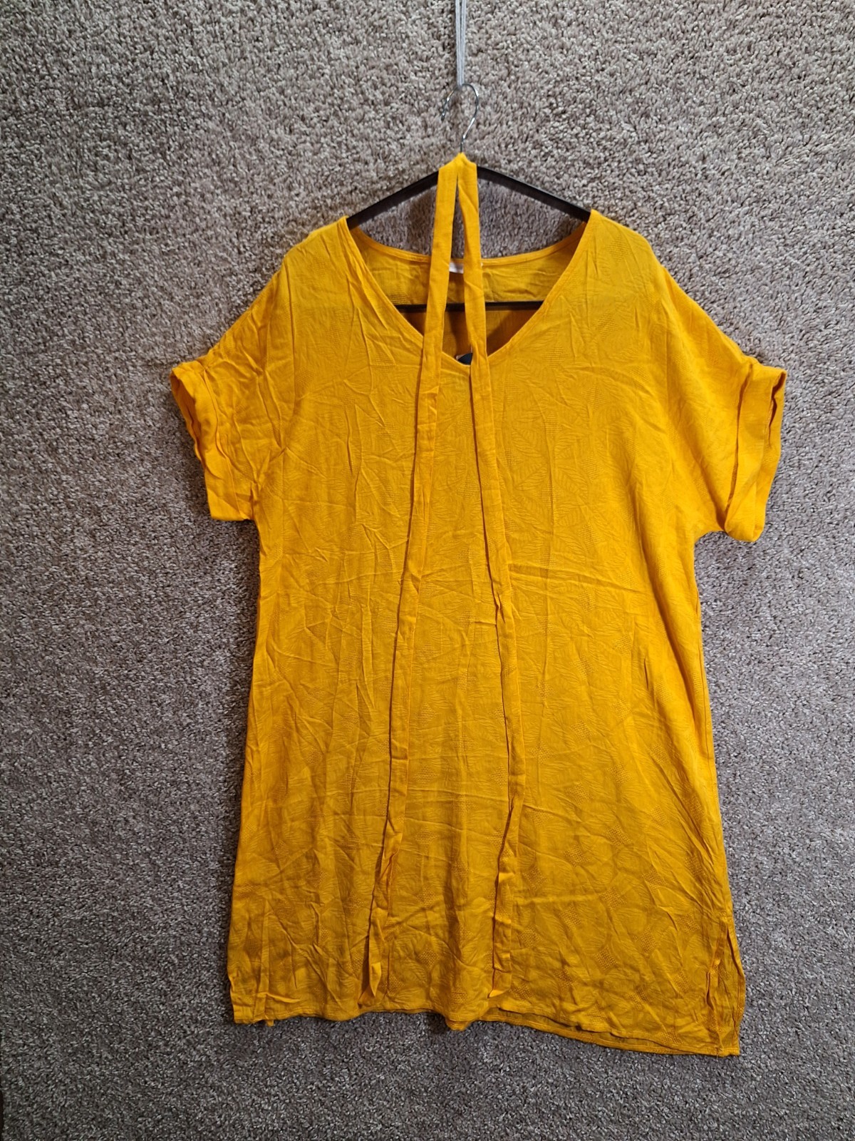 Cupshe Shift Dress Womens Small Yellow Floral Embroidered Cuffed Short Sleeve