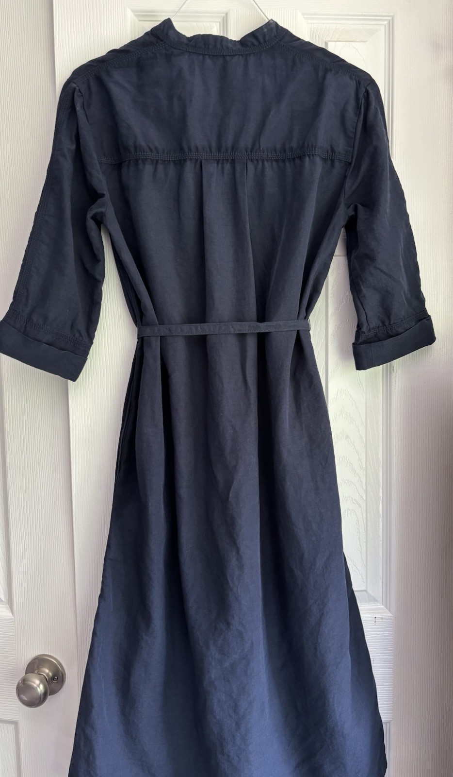 Vince Band Collar Pullover Dress Coastal Navy Linen sz XS/S Quiet Luxury Women’s