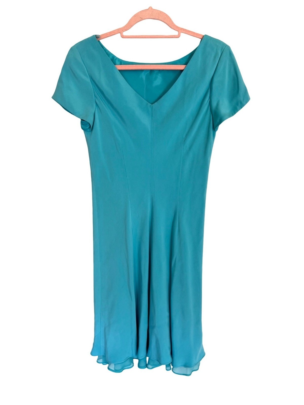 Vintage Jones New York Aqua Blue Dress Slip Silk Vneck Satin Lightweight 10
