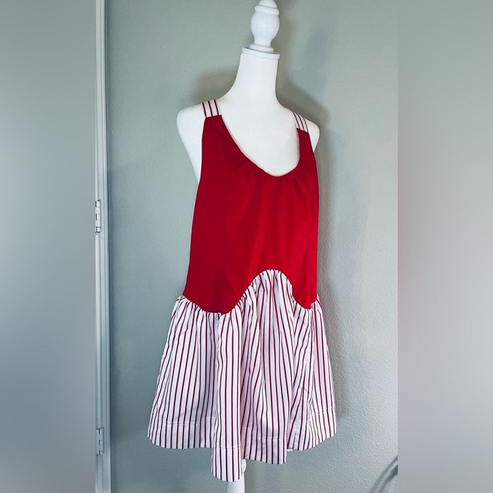 NWT FISOEW Red & White Striped Drop Waist Mini Dress Size S