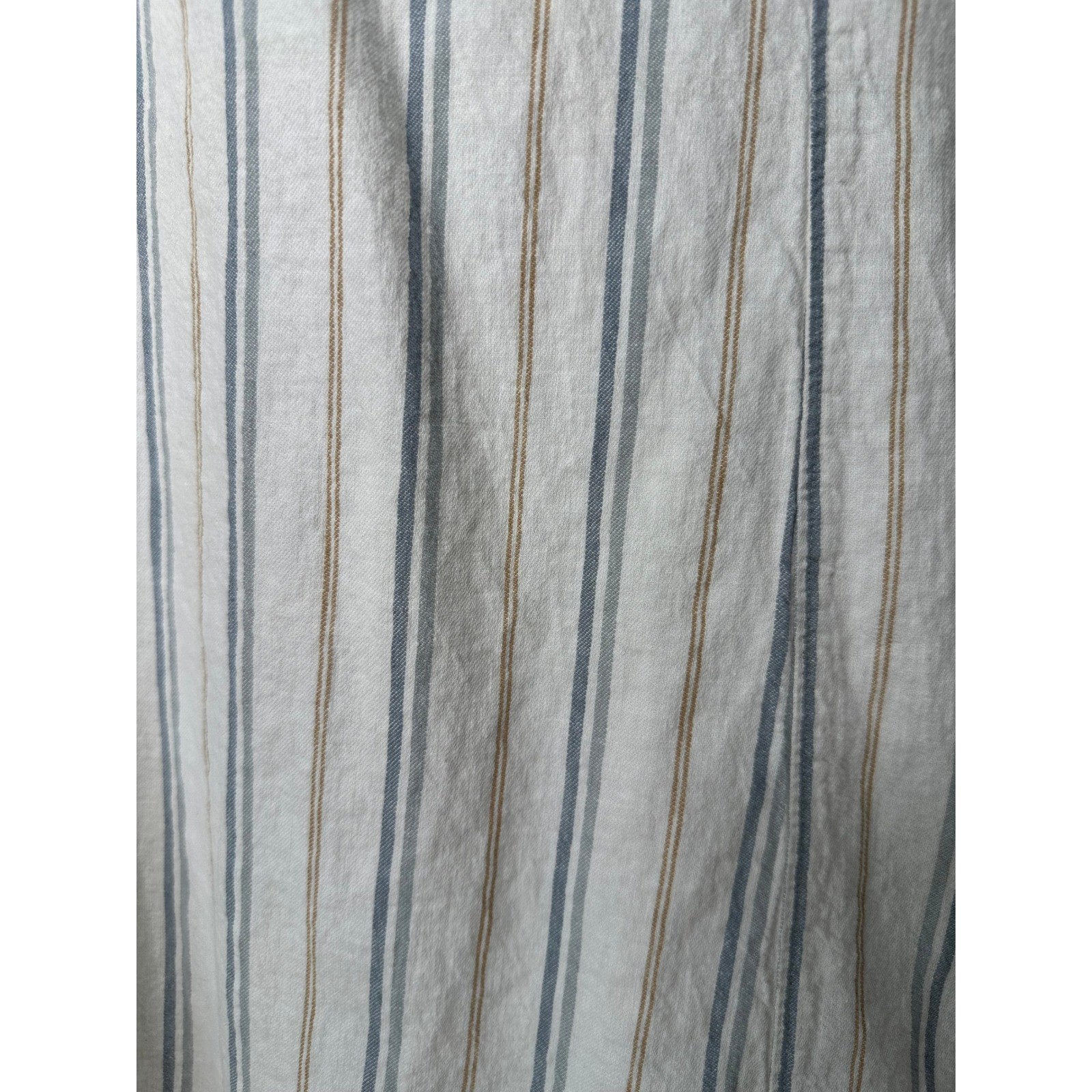 Madewell Striped Linen Blend Button Strap Midi Dress White Blue Tan Large