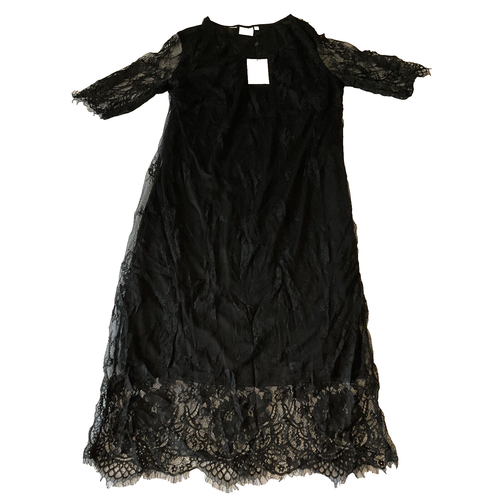 Junarose Lace Long Straight Dress Womens Size M OX Midi Black Lace Lined