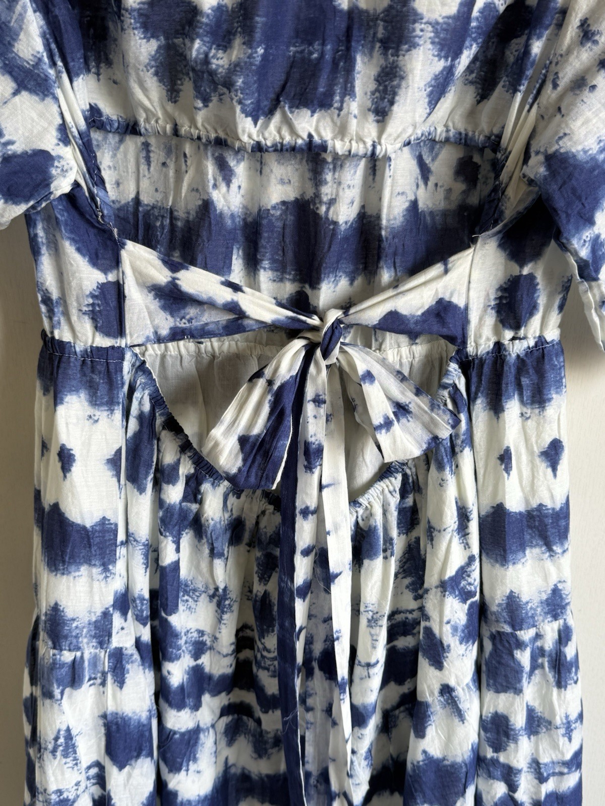 Mango MNG Blue Tie Dye Cotton Dress Open Back Cut Out Midi Dress