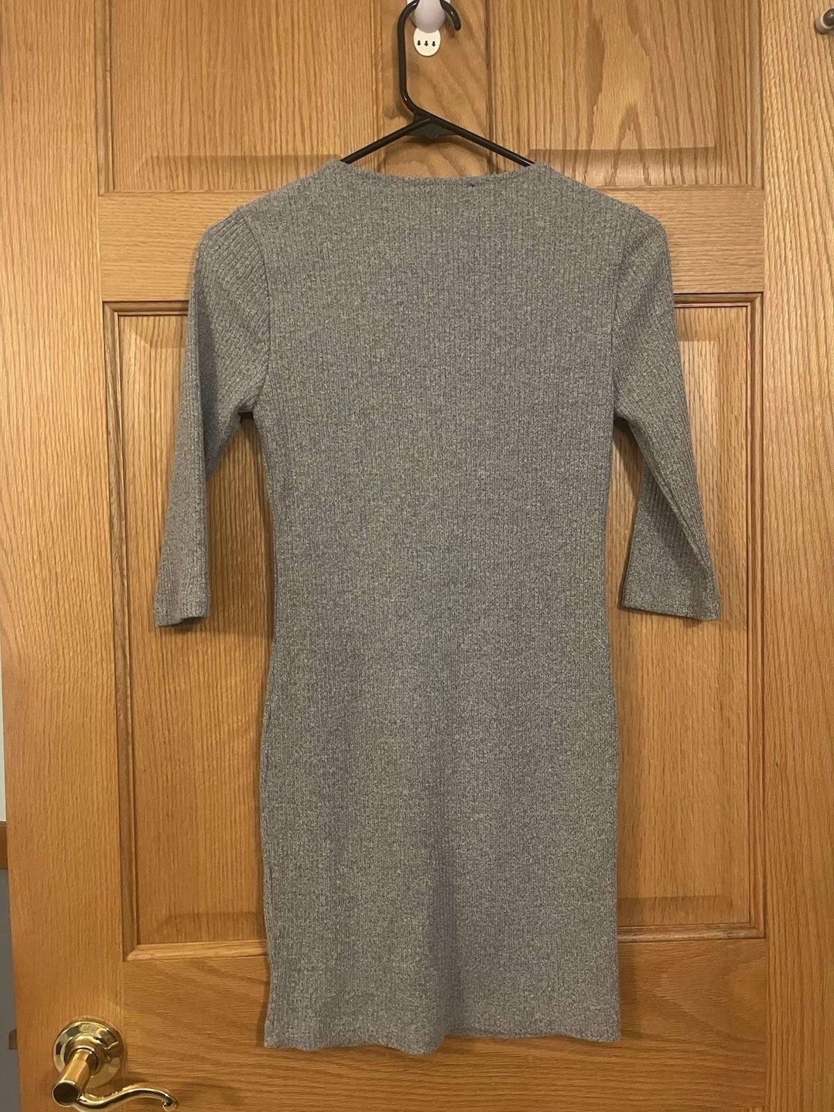 Forever 21 Gray Ribbed Knit Stretch 3/4 Sleeve Zip Front Bodycon Mini S