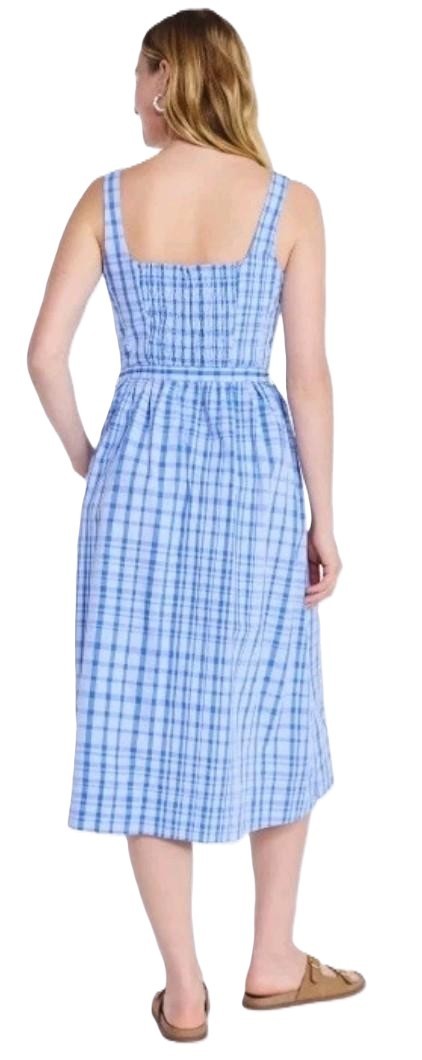 New Free Assembly Belted Midi Dress Multi-Blues Plaid XL 16-18 Womens