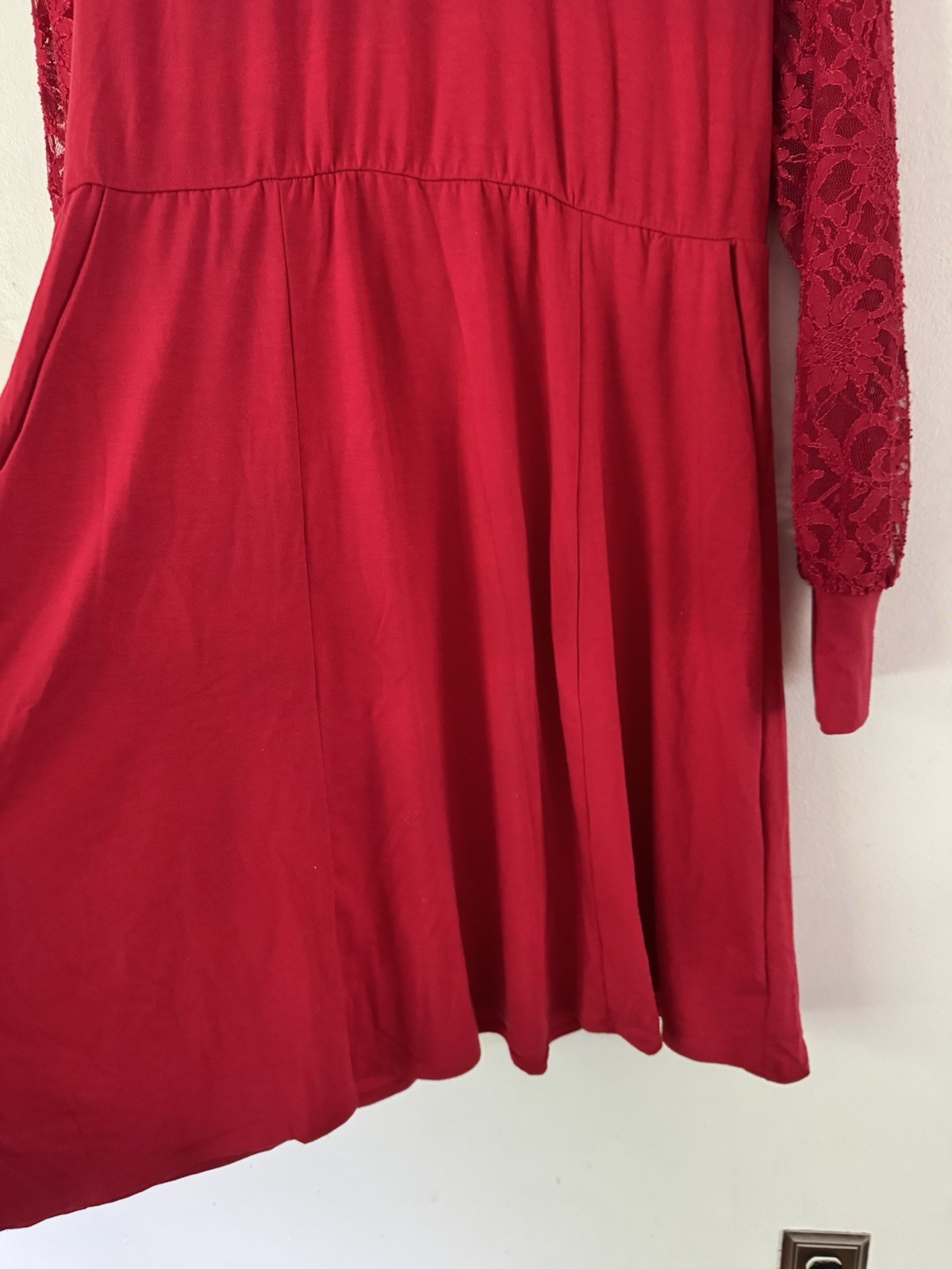 Torrid Red At The Knee Jersey Lace Sleeve Mock Neck Skater Dress Size 1X NEW