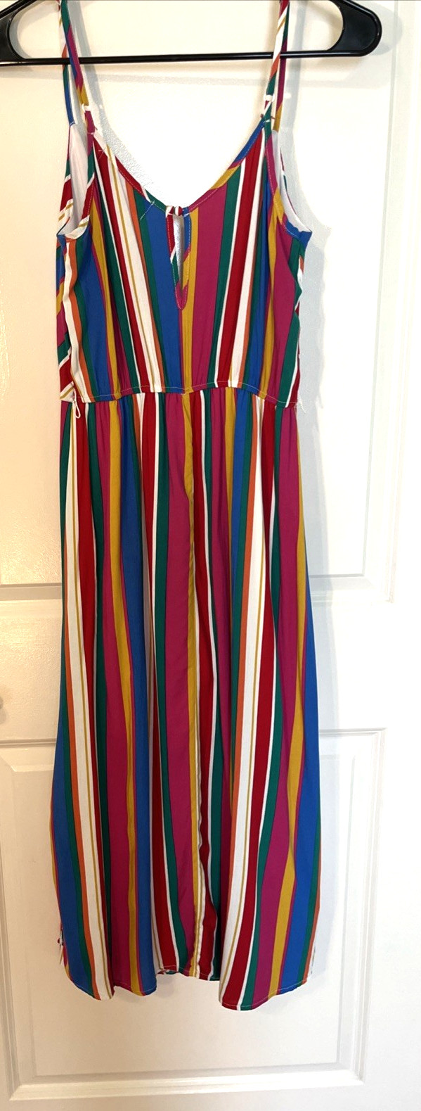 Blue Rain Rainbow Striped Cami Wrap Midi Dress Small Multi-Color Summer Sundress