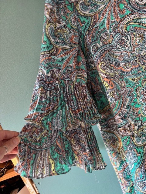 EST. 1946 Brown Teal Paisley Tiered 3/4 Sleeve Shift Dress NWT Boho L Feminine