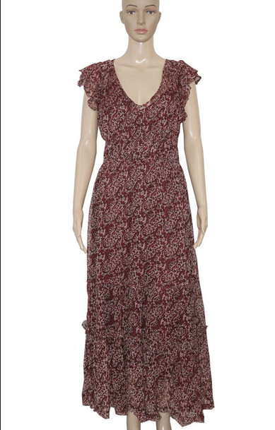 Free People Aurora Printed Floral Ruffle Ruched Cap Sleeve Sheer Midi Dress XS