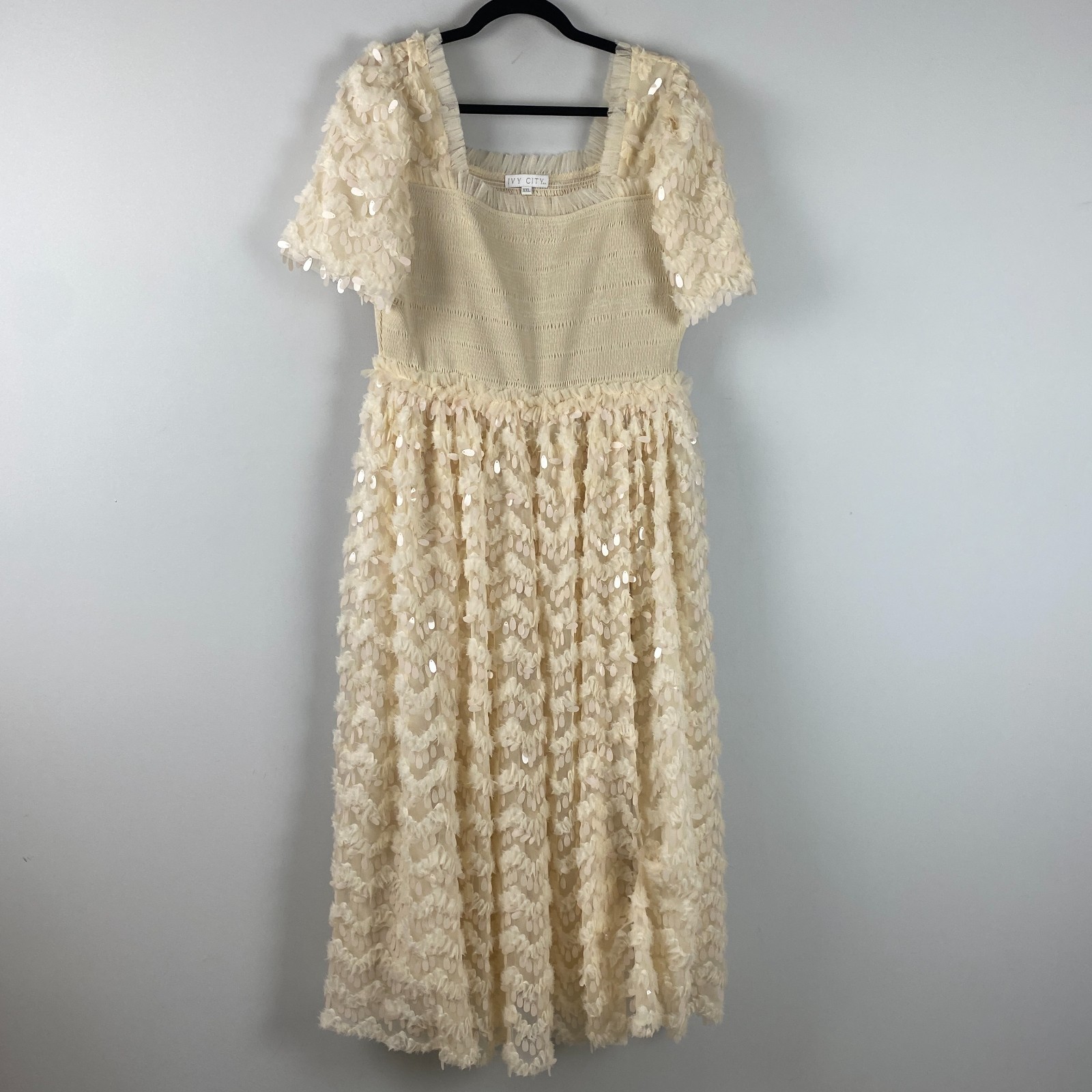 Ivy City Co. Cloud Nine Sparkle Dress Women Size 2XL Ivory Tulle Midi