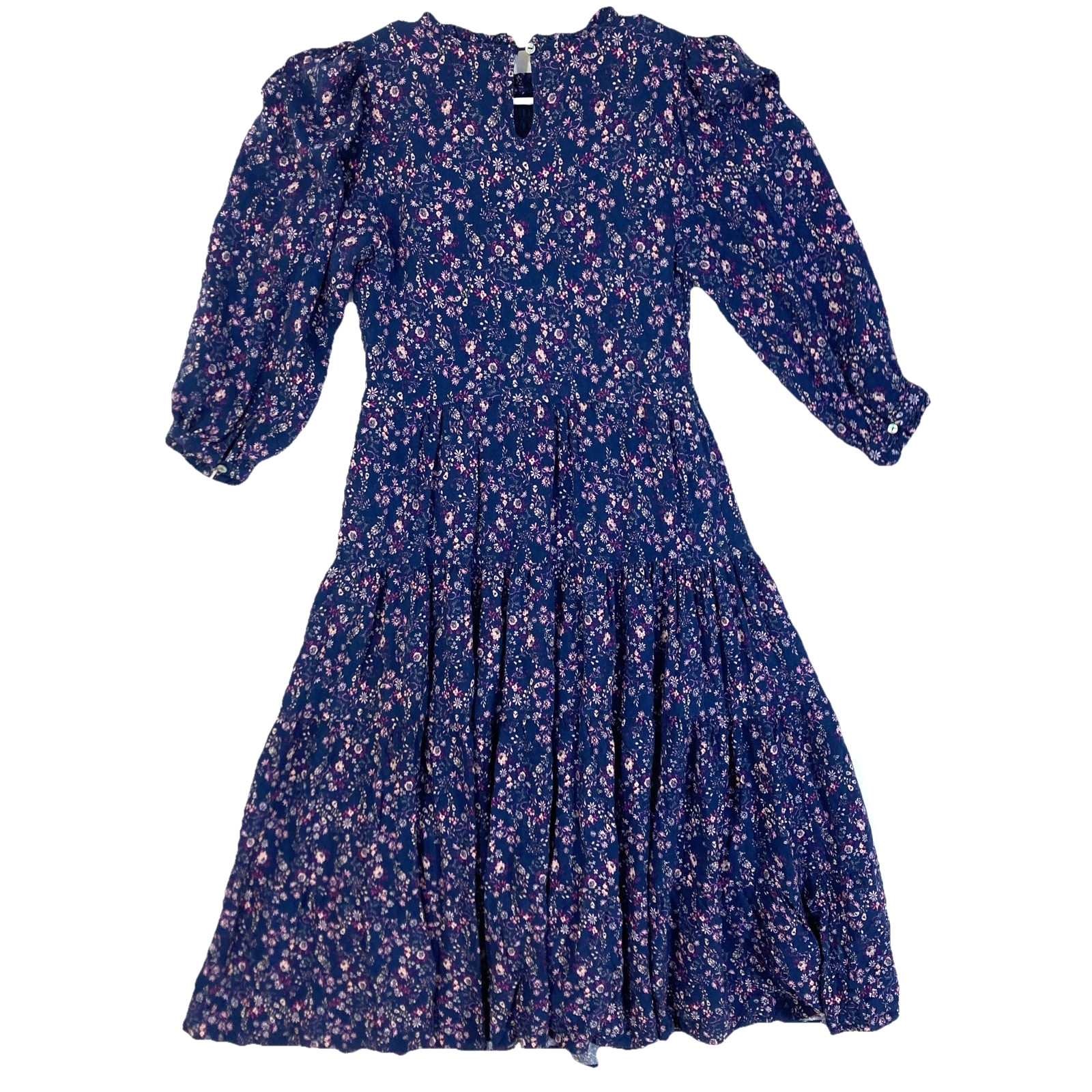 Penelope Rose Drop Waist Prairie Cottage Ditsy Floral Smocked Navy Dress Women S