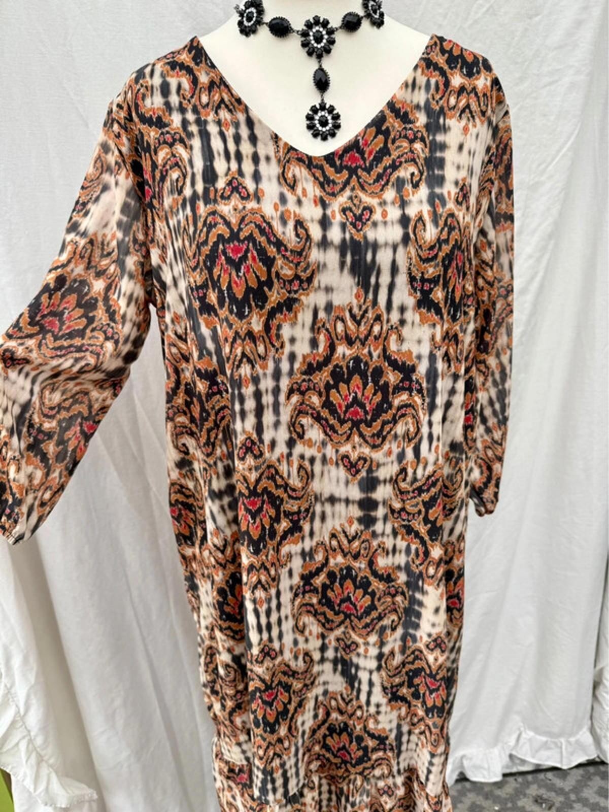Sunday Boho Print Floaty Ruffle Hem Midi Dress | Size M