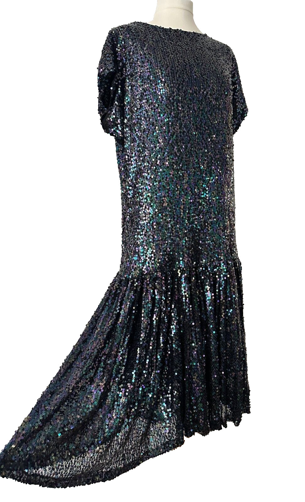 Wolf & Badger Meem Label Drop Waist Sequin Evening Party Midi Kate Dress M UK 14