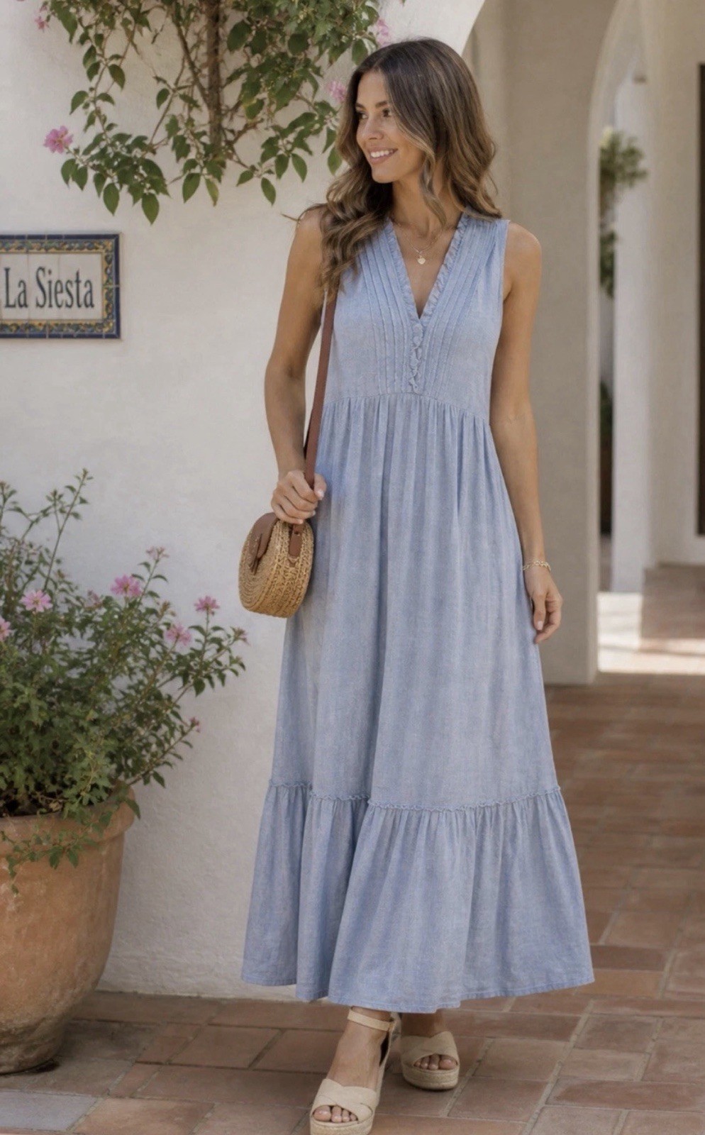 J Jill Chambray Tiered Spring Wedding Guest Dress M Coastal Graduation