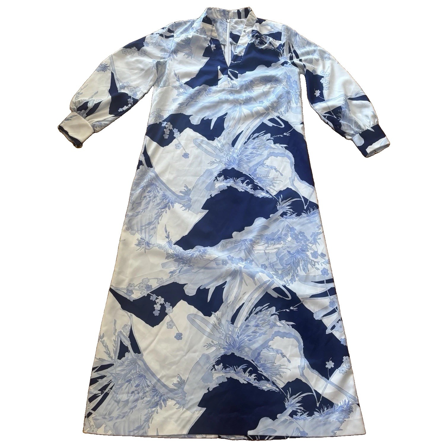 Vintage Tori Richard Honolulu Maxi Dress Blue White Floral USA Women’s 16.5