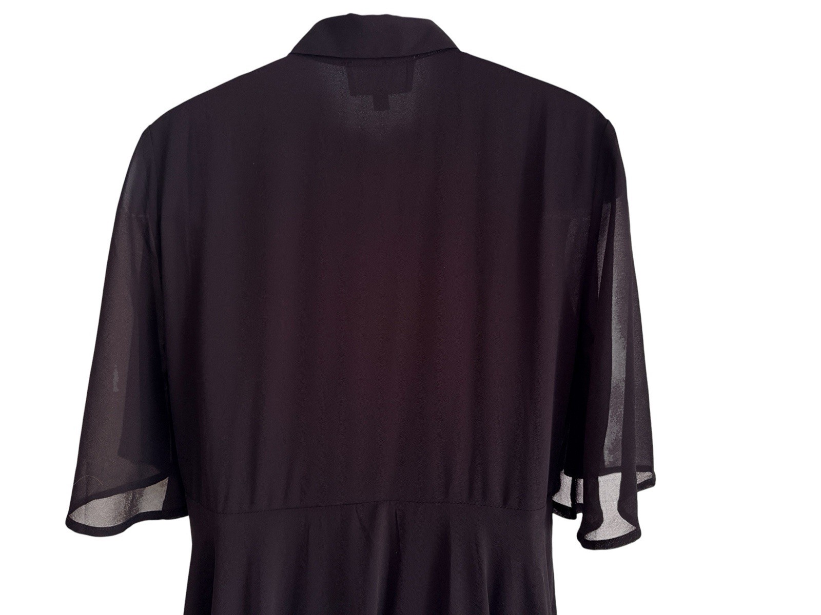 Tuckernuck Pomander Place Black Chiffon Midi Dress L Collared Button Flutter