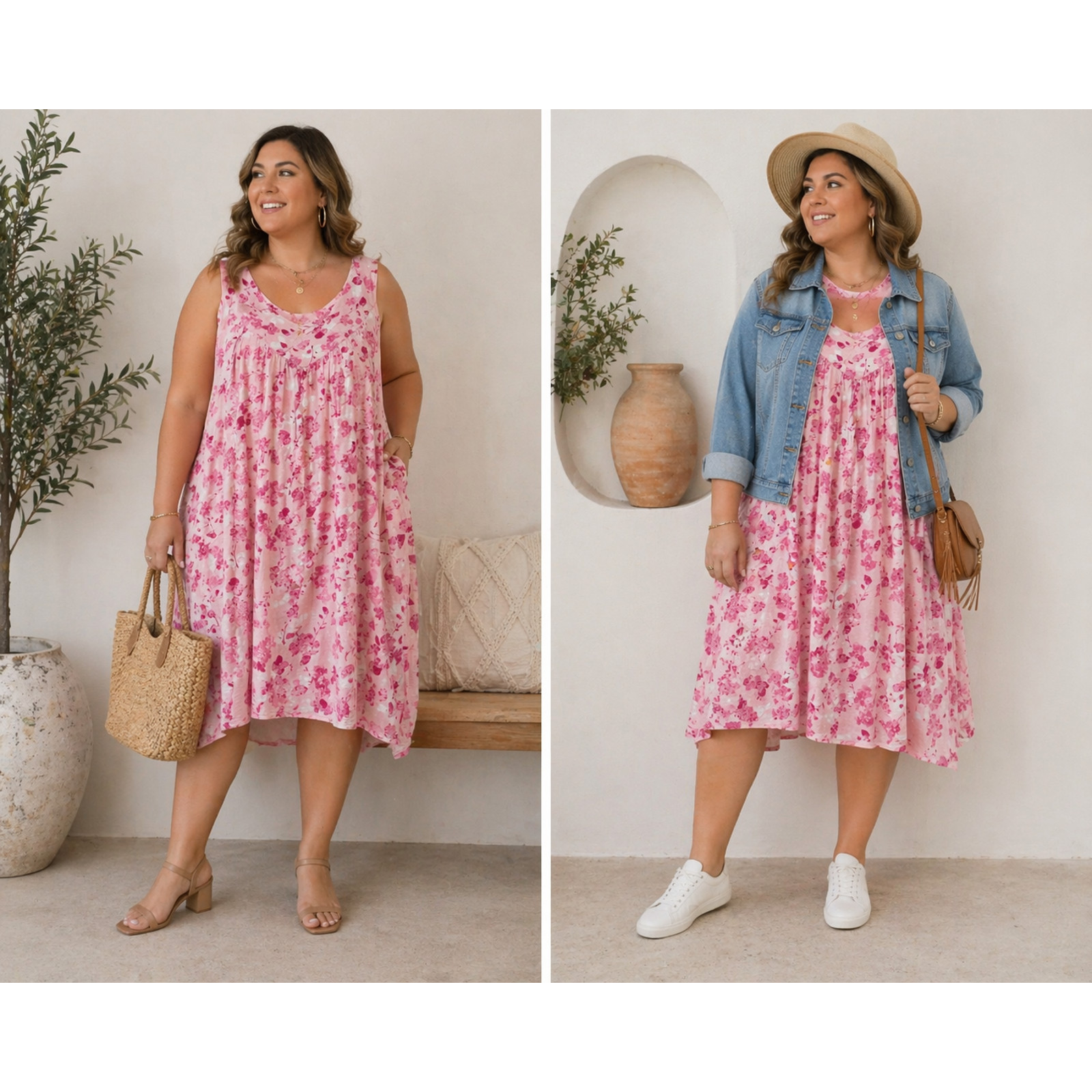 Midi dress Pink Gauze 100% Cotton Cottage core Babydoll maximalist spring Sz-3X