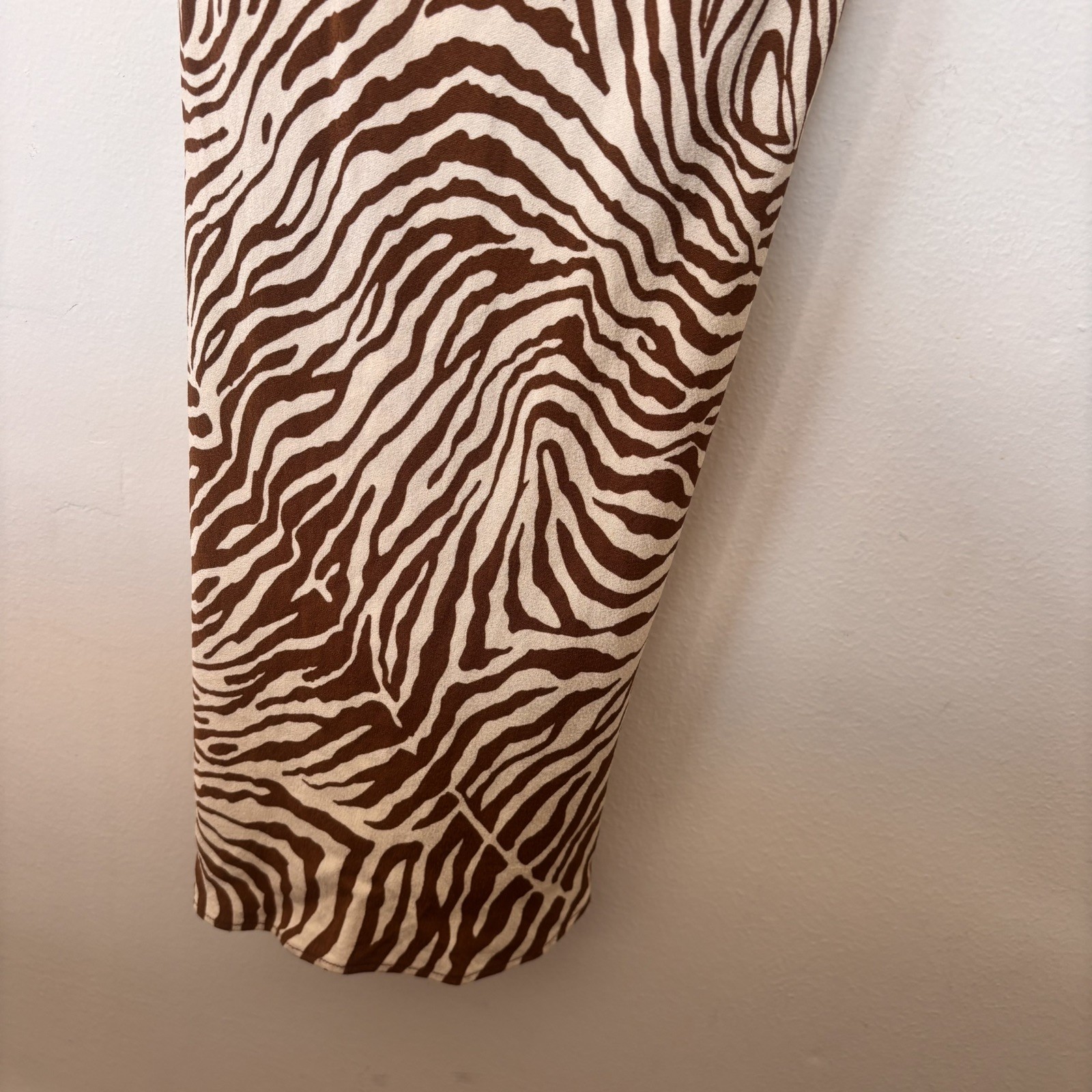 Samsoe Samsoe Apples Zebra Cowl Neck Open Back Maxi Slip Dress Brown Size XL