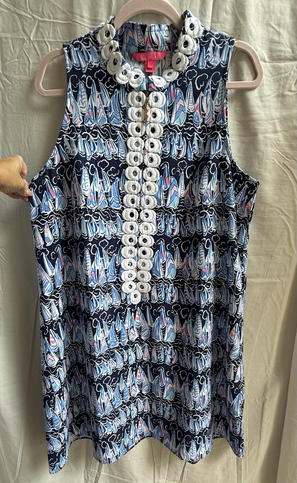 Lilly Pulitzer Jane Shift Dress 14 Low Tide Navy Sails & Stripes EUC Sailboat